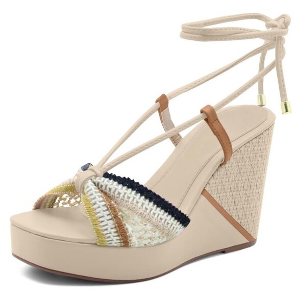 Tan Tie-Up Platform Wedge - Picture 1 of 2